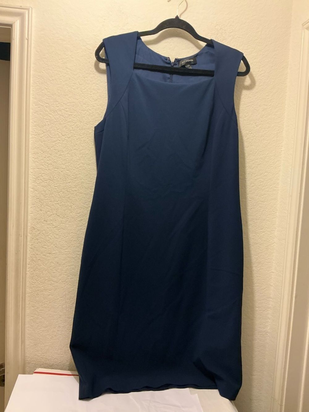 St. John Navy Sleeveless Midi Sheath Dress